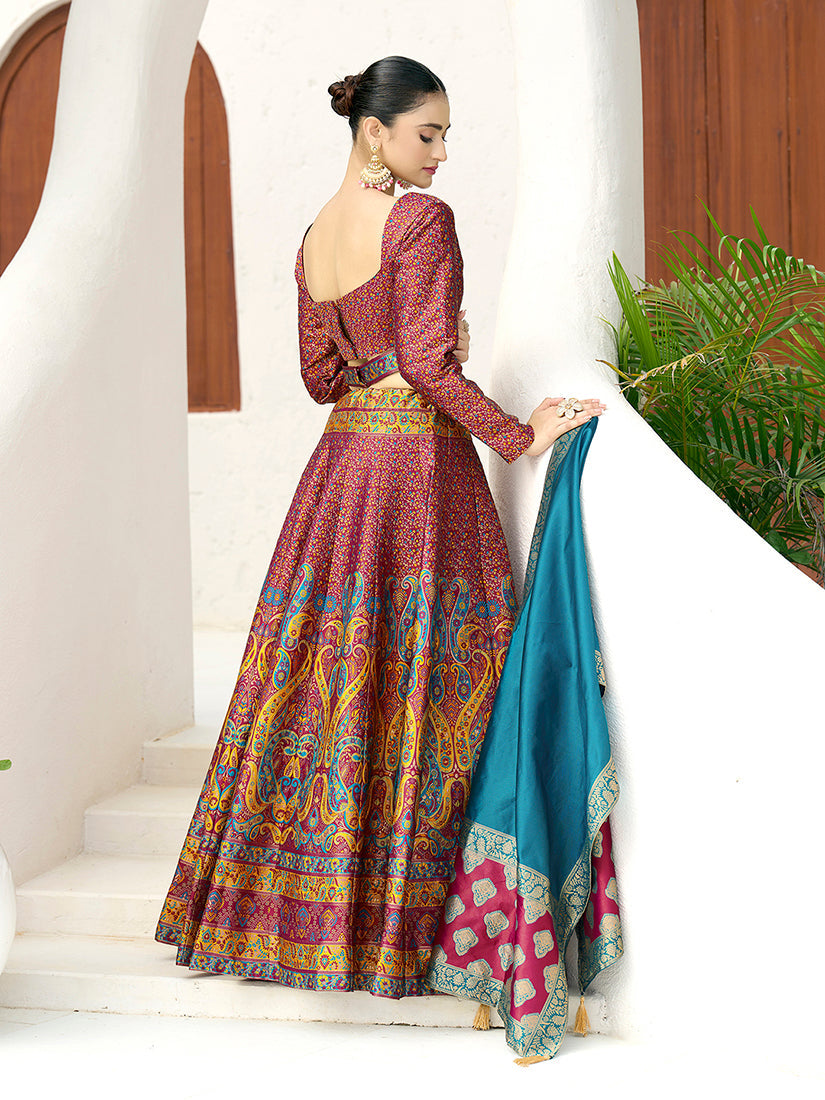 Monjolika Fashion Red Kanjivaram Jacquard Designer Lehenga Choli For Ceremonial | Grocsy