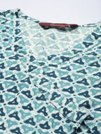 Sangria Women Blue & Off White Geometric Printed Kurta | Grocsy