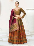 Monjolika Fashion Olive Kanjivaram Jacquard Designer Lehenga Choli For Ceremonial | Grocsy