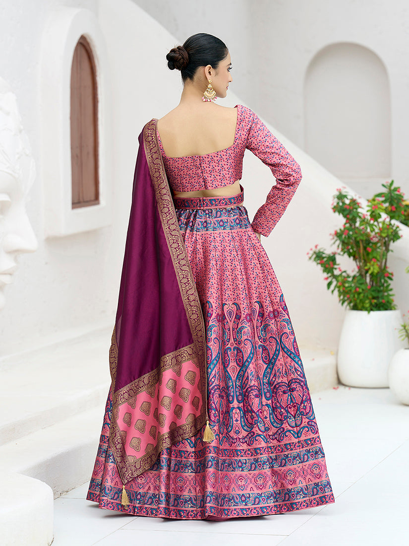 Monjolika Fashion Pink Kanjivaram Jacquard Designer Lehenga Choli For Ceremonial | Grocsy
