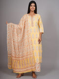 HERE&NOW Women Yellow Floral Printed Thread Work Kurta with Palazzos & With Dupatta | Grocsy