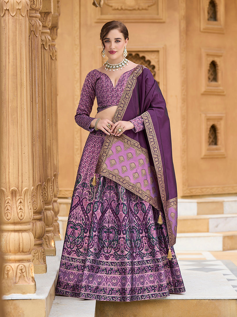 Monjolika Fashion Lavender Kanjivaram Jacquard Designer Lehenga Choli For Ceremonial | Grocsy