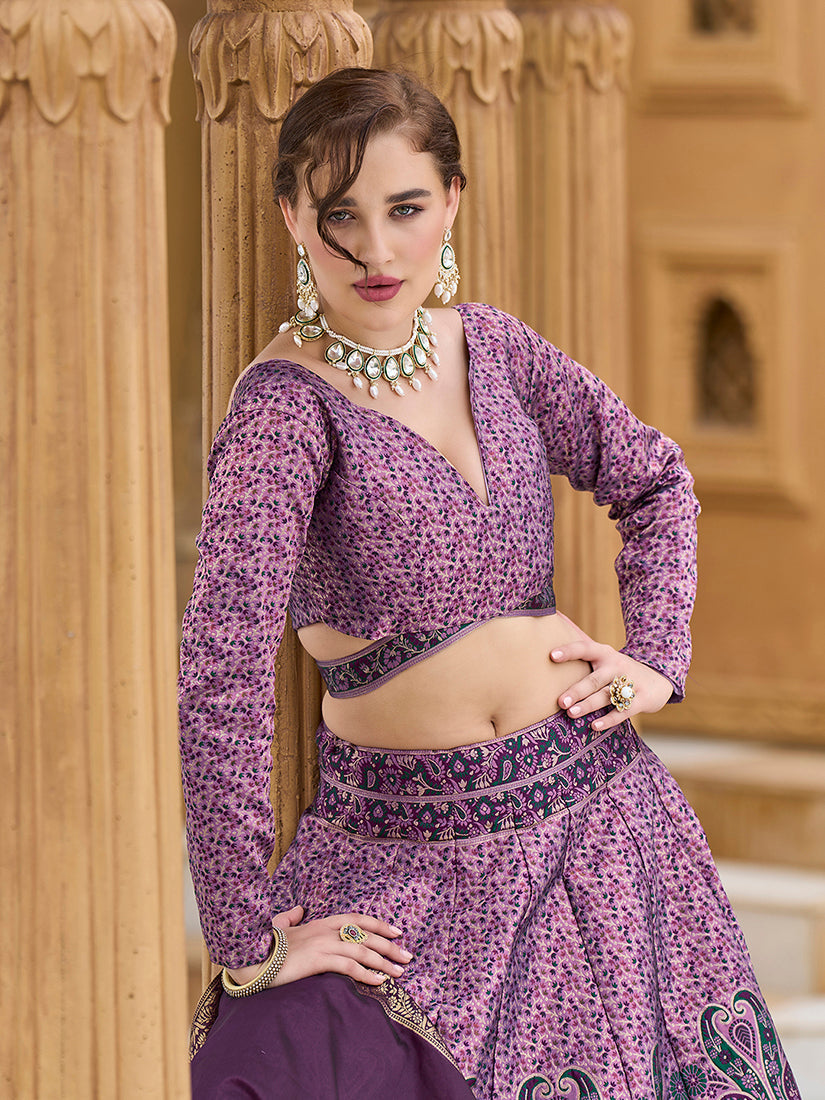 Monjolika Fashion Lavender Kanjivaram Jacquard Designer Lehenga Choli For Ceremonial | Grocsy