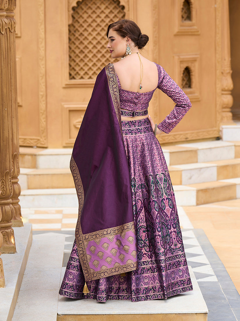 Monjolika Fashion Lavender Kanjivaram Jacquard Designer Lehenga Choli For Ceremonial | Grocsy