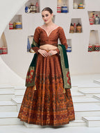 Monjolika Fashion Rust Kanjivaram Jacquard Designer Lehenga Choli For Ceremonial | Grocsy