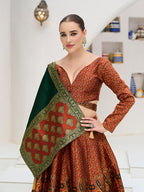 Monjolika Fashion Rust Kanjivaram Jacquard Designer Lehenga Choli For Ceremonial | Grocsy