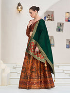 Monjolika Fashion Rust Kanjivaram Jacquard Designer Lehenga Choli For Ceremonial | Grocsy