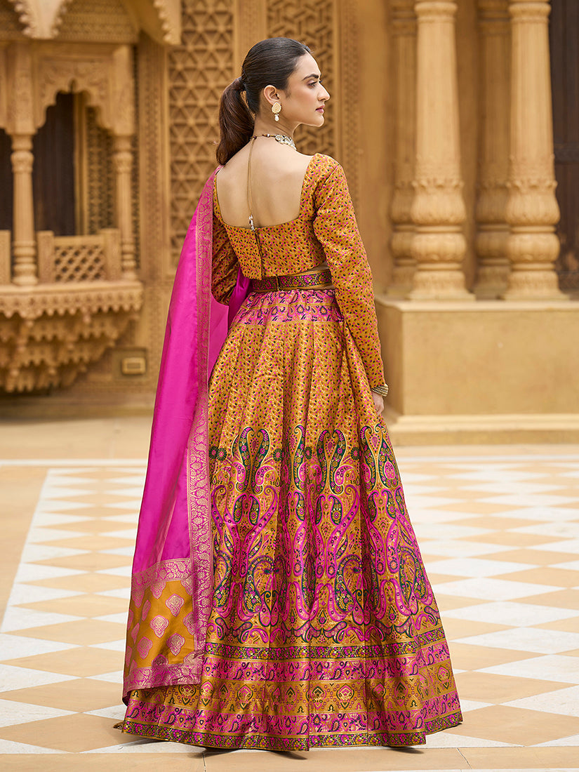 Monjolika Fashion Yellow Kanjivaram Jacquard Designer Lehenga Choli For Ceremonial | Grocsy