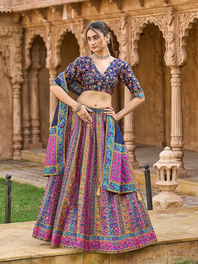 Monjolika Fashion Navy Blue Color Jacquard Designer Lehenga Choli For Festival | Grocsy