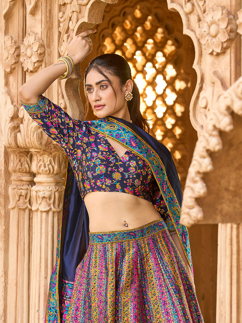 Monjolika Fashion Navy Blue Color Jacquard Designer Lehenga Choli For Festival | Grocsy