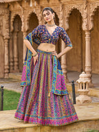 Monjolika Fashion Navy Blue Color Jacquard Designer Lehenga Choli For Festival | Grocsy