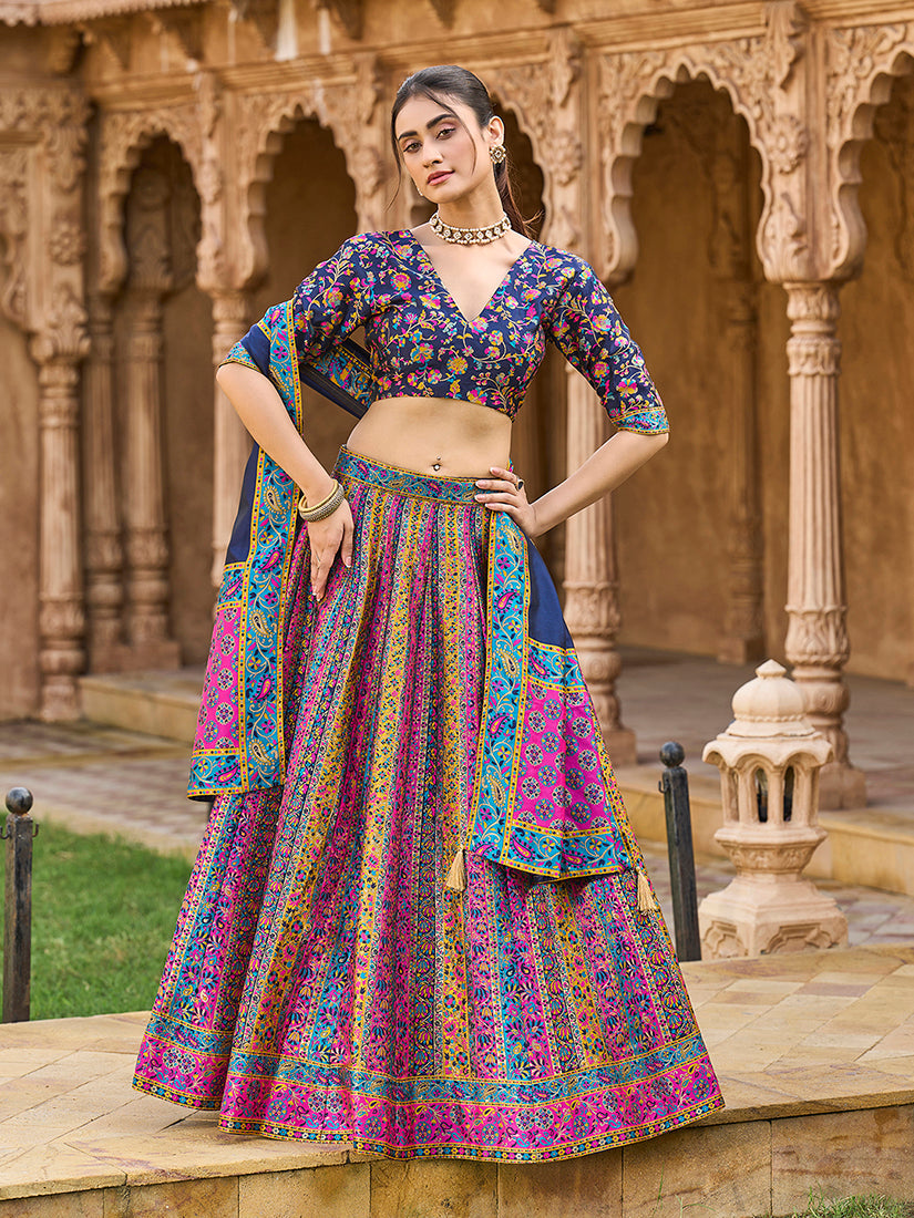 Monjolika Fashion Navy Blue Color Jacquard Designer Lehenga Choli For Festival | Grocsy