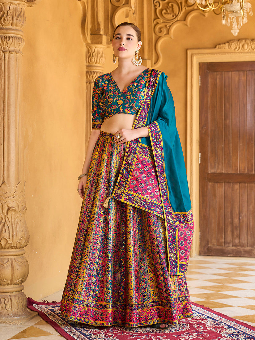 Monjolika Fashion Turquoise Color Jacquard Designer Lehenga Choli For Festival | Grocsy