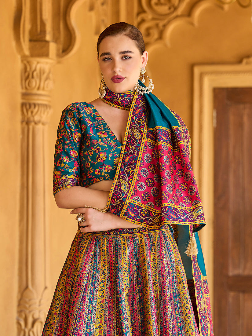 Monjolika Fashion Turquoise Color Jacquard Designer Lehenga Choli For Festival | Grocsy