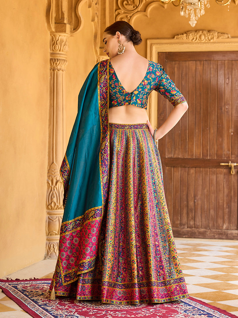 Monjolika Fashion Turquoise Color Jacquard Designer Lehenga Choli For Festival | Grocsy