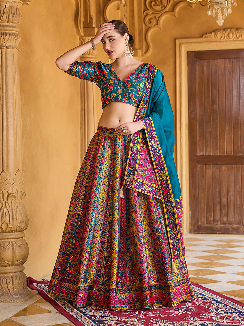 Monjolika Fashion Turquoise Color Jacquard Designer Lehenga Choli For Festival | Grocsy
