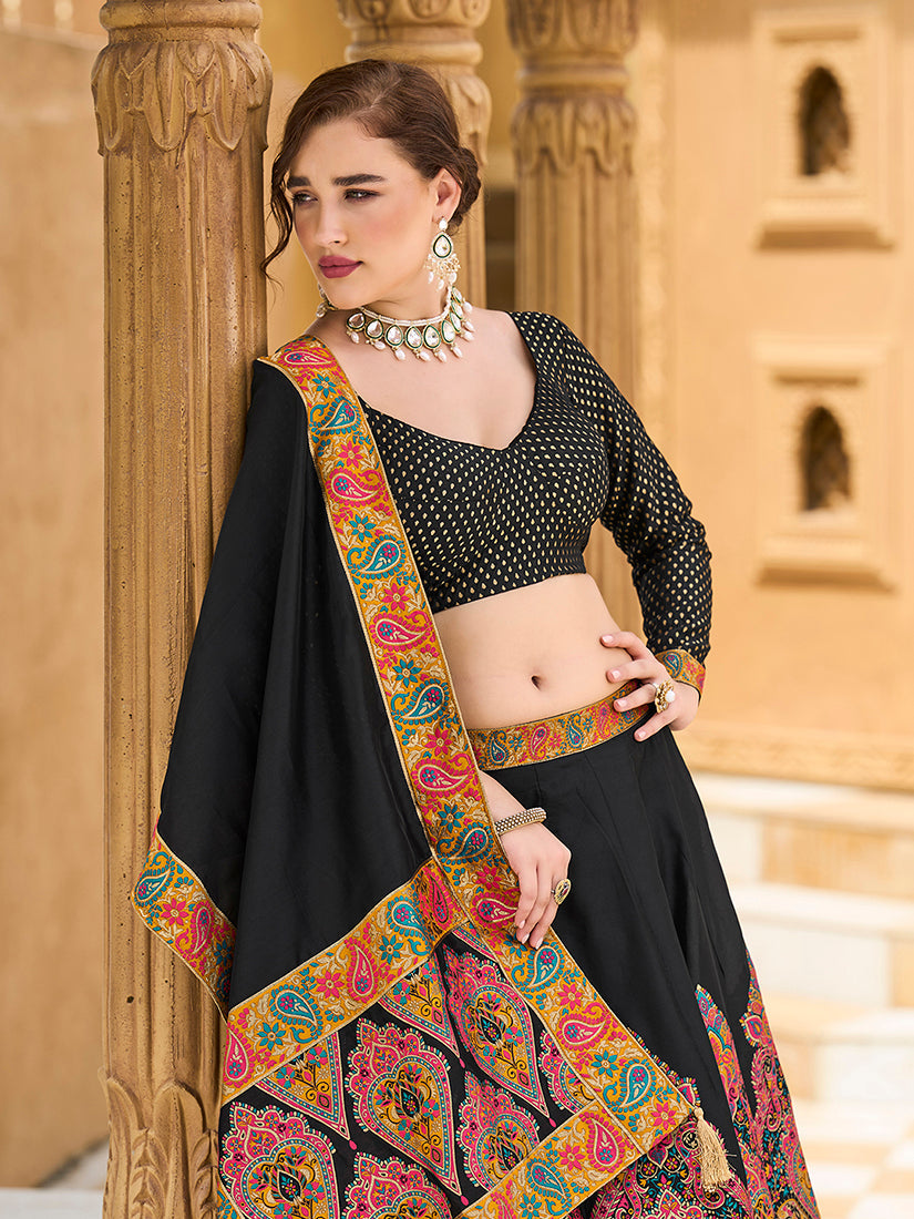 Monjolika Fashion Black Color Jacquard Designer Work Lehenga Choli For Ceremonial | Grocsy