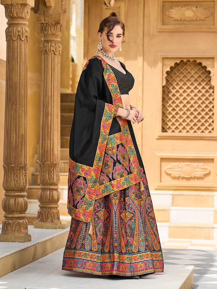 Monjolika Fashion Black Color Jacquard Designer Work Lehenga Choli For Ceremonial | Grocsy