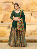 Monjolika Fashion Dark Green Color Jacquard Designer Work Lehenga Choli For Ceremonial | Grocsy