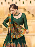 Monjolika Fashion Dark Green Color Jacquard Designer Work Lehenga Choli For Ceremonial | Grocsy