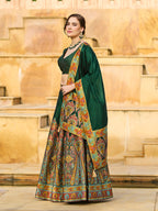 Monjolika Fashion Dark Green Color Jacquard Designer Work Lehenga Choli For Ceremonial | Grocsy