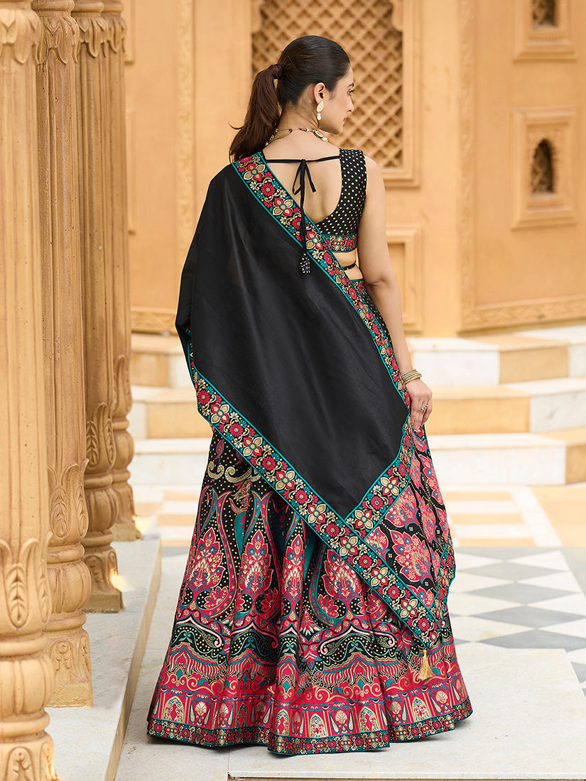Monjolika Fashion Charming Black Color Jacquard Lehenga Choli With Dupatta | Grocsy