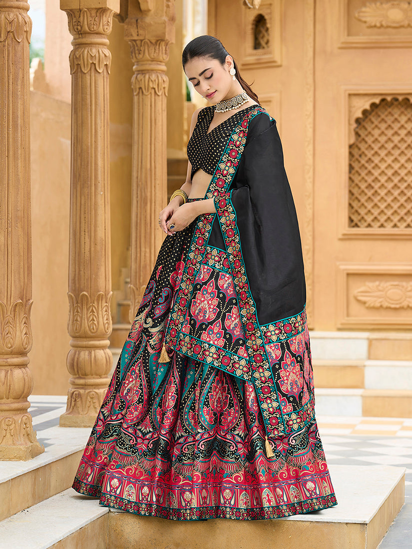 Monjolika Fashion Charming Black Color Jacquard Lehenga Choli With Dupatta | Grocsy