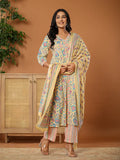 Yufta cotton yellow kurta dupatta set | Grocsy