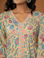 Yufta cotton yellow kurta dupatta set | Grocsy