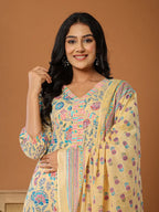 Yufta cotton yellow kurta dupatta set | Grocsy