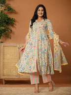 Yufta cotton yellow kurta dupatta set | Grocsy