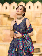 Monjolika Fashion Charming Navy Blue Color Jacquard Lehenga Choli With Dupatta | Grocsy