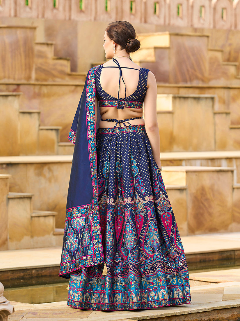 Monjolika Fashion Charming Navy Blue Color Jacquard Lehenga Choli With Dupatta | Grocsy
