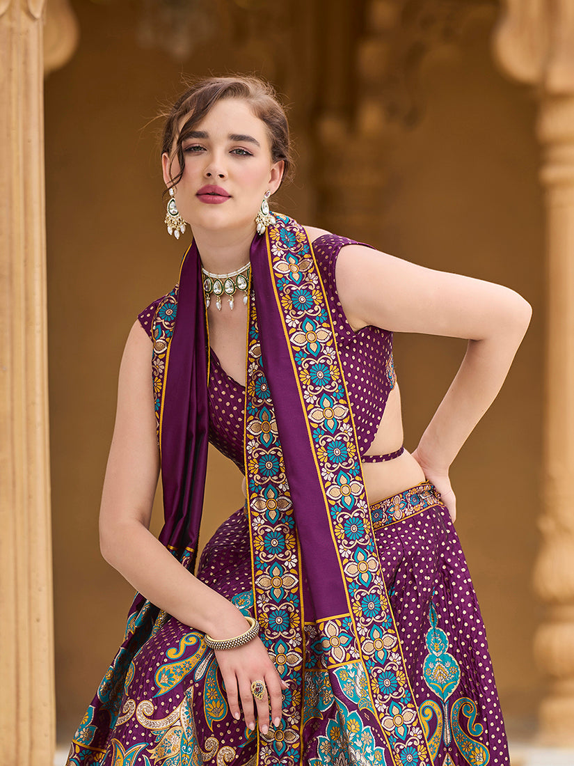 Monjolika Fashion Charming Wine Color Jacquard Lehenga Choli With Dupatta | Grocsy
