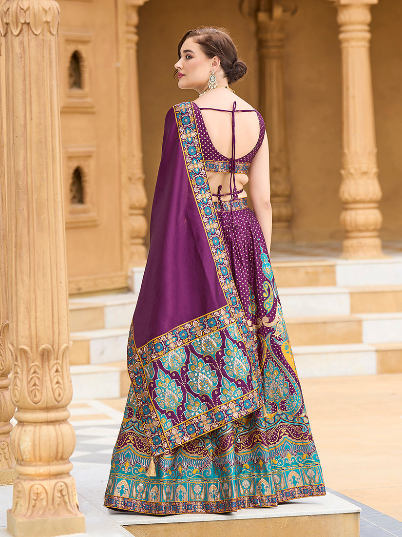 Monjolika Fashion Charming Wine Color Jacquard Lehenga Choli With Dupatta | Grocsy