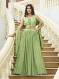 Monjolika Fashion Designer Lehenga Choli Crush Silk In Light Green | Grocsy