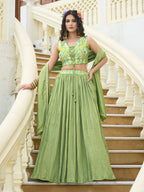 Monjolika Fashion Designer Lehenga Choli Crush Silk In Light Green | Grocsy