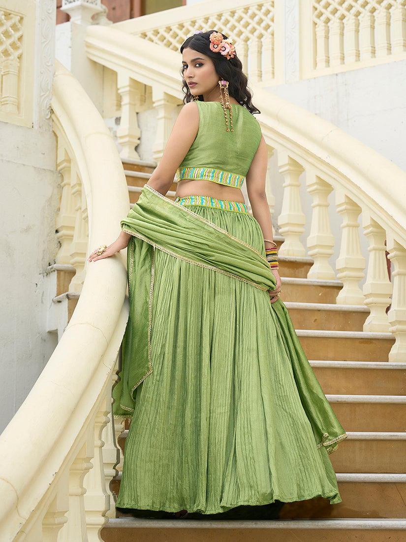 Monjolika Fashion Designer Lehenga Choli Crush Silk In Light Green | Grocsy