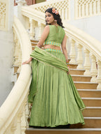 Monjolika Fashion Designer Lehenga Choli Crush Silk In Light Green | Grocsy