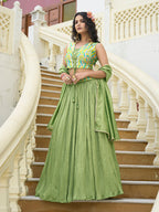 Monjolika Fashion Designer Lehenga Choli Crush Silk In Light Green | Grocsy