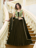 Monjolika Fashion Designer Lehenga Choli Crush Silk In Olive Green | Grocsy