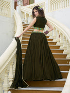 Monjolika Fashion Designer Lehenga Choli Crush Silk In Olive Green | Grocsy