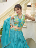 Monjolika Fashion Designer Lehenga Choli Crush Silk In Sky Blue | Grocsy