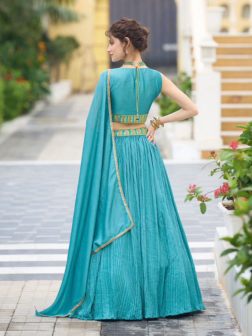 Monjolika Fashion Designer Lehenga Choli Crush Silk In Sky Blue | Grocsy