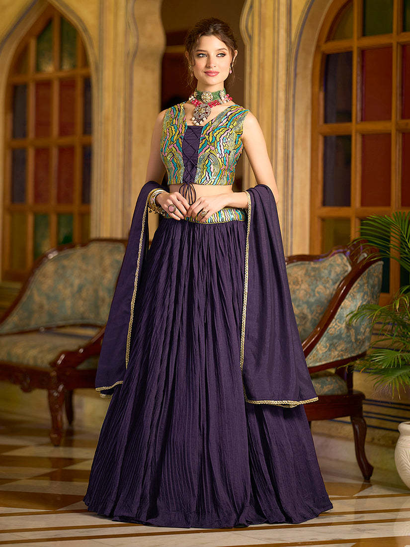Monjolika Fashion Designer Lehenga Choli Crush Silk In Wine | Grocsy