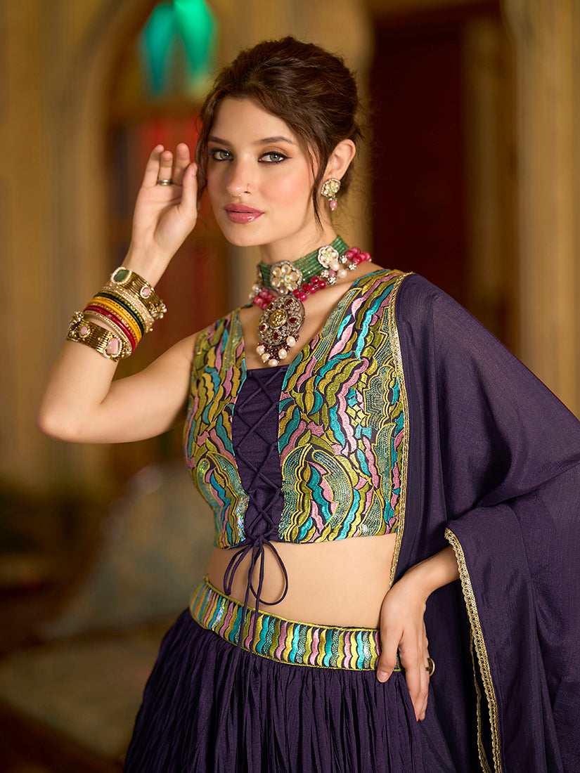 Monjolika Fashion Designer Lehenga Choli Crush Silk In Wine | Grocsy
