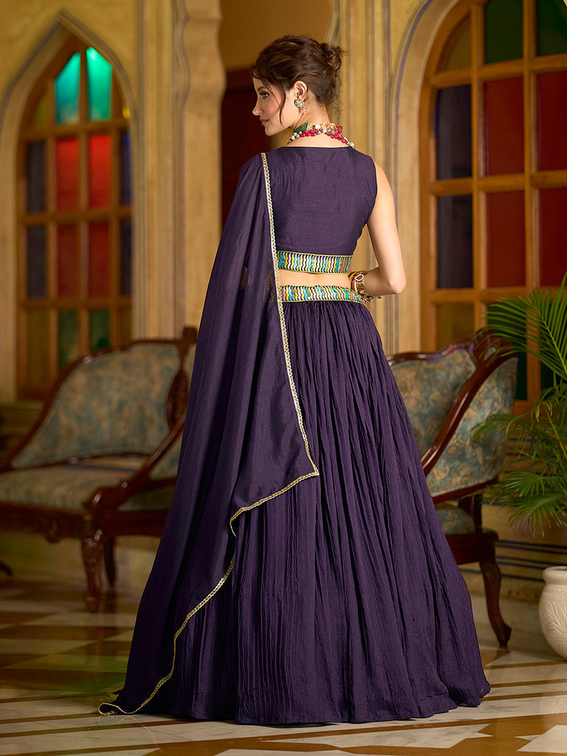 Monjolika Fashion Designer Lehenga Choli Crush Silk In Wine | Grocsy
