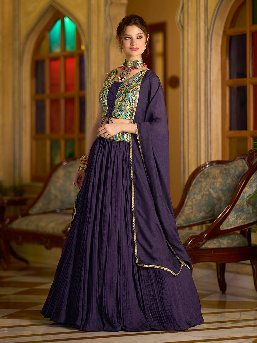 Monjolika Fashion Designer Lehenga Choli Crush Silk In Wine | Grocsy