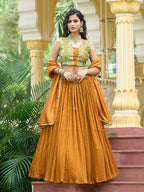 Monjolika Fashion Designer Lehenga Choli Crush Silk In Mustard | Grocsy