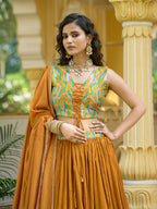Monjolika Fashion Designer Lehenga Choli Crush Silk In Mustard | Grocsy